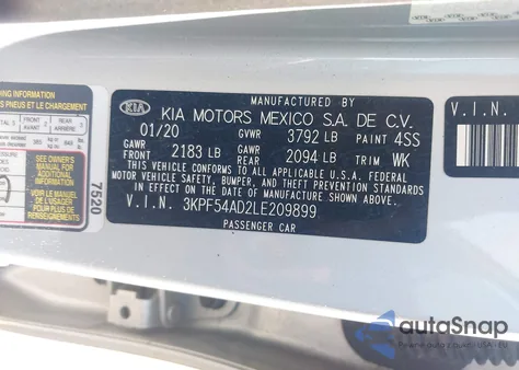 2020 Kia Forte Ex from USA, damaged, VIN 3KPF54AD2LE209899